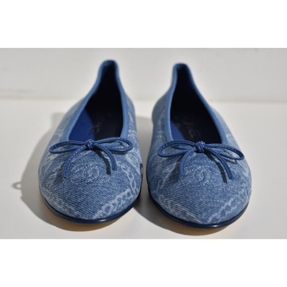 Chanel 23A Printed Denim Blue White CC Logo Bow Tie Ballet Ballerina Flat 38 - Picture 6 of 12